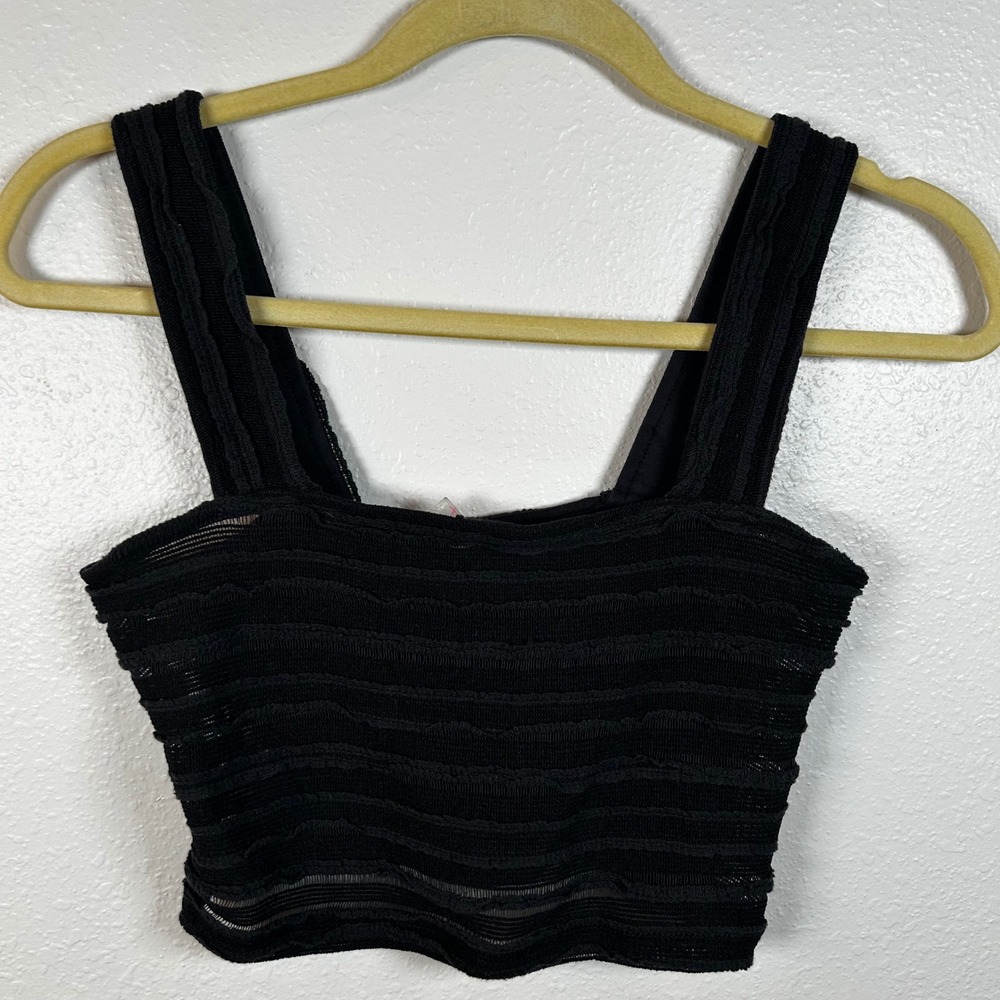 Free People‎ Movement Black Crop Top Tank Sleeveless Ribbed Sheer Texture XS